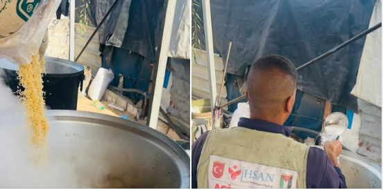 تكية إحسان الخيرية توزع وجبات الطعام للنازحين في الخيام جنوبي القطاع